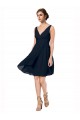 Acheter Bleu marine foncé Trapèze Col V Mousseline Courte Robes demoiselle d'honneur / Robes de cocktail