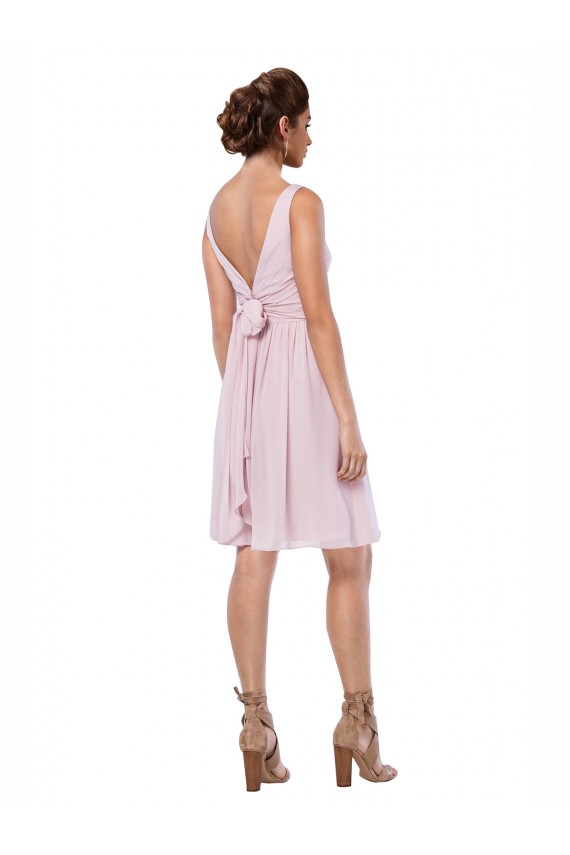 Acheter Bleu marine foncé Trapèze Col V Mousseline Courte Robes demoiselle d'honneur / Robes de cocktail