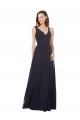Acheter Bleu marine foncé Trapèze Col V Mousseline Dentelle Longue Robes demoiselle d'honneur