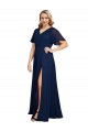 Acheter Bleu marine foncé Trapèze Col V Mousseline Longue Formelles Robes demoiselle d'honneur / Robes de soirée / Robes de bal