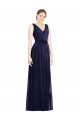 Acheter Bleu marine foncé Trapèze Col V Mousseline Longue Robes demoiselle d'honneur