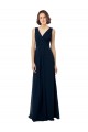 Acheter Bleu marine foncé Trapèze Col V Mousseline Longue Robes demoiselle d'honneur