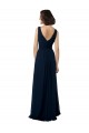 Acheter Bleu marine foncé Trapèze Col V Mousseline Longue Robes demoiselle d'honneur