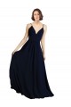 Acheter Bleu marine foncé Trapèze Col V Mousseline Longue Robes demoiselle d'honneur