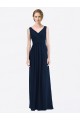 Acheter Bleu marine foncé Trapèze Col V Mousseline Longue Robes demoiselle d'honneur