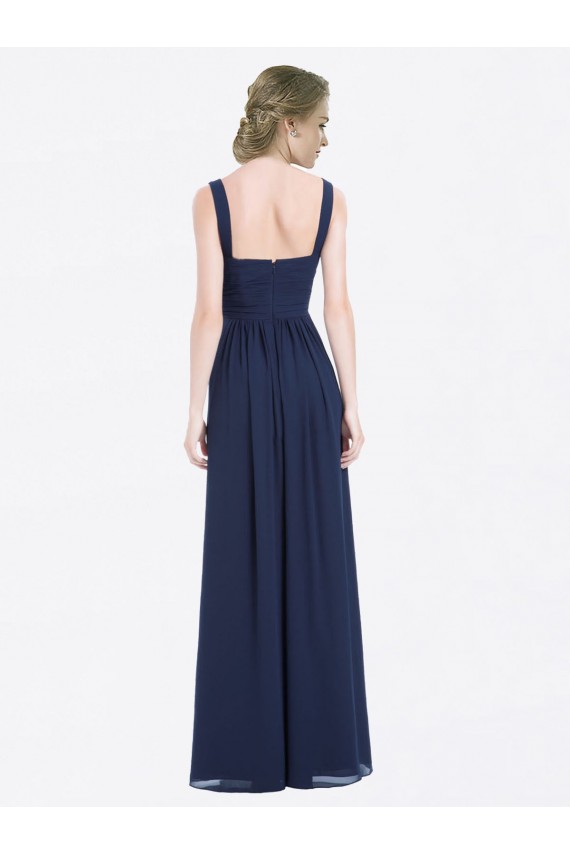 Acheter Bleu marine foncé Trapèze Col V Mousseline Longue Robes demoiselle d'honneur