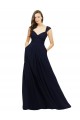 Acheter Bleu marine foncé Trapèze Col V Mousseline Longue Robes demoiselle d'honneur