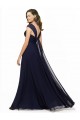 Acheter Bleu marine foncé Trapèze Col V Mousseline Longue Robes demoiselle d'honneur
