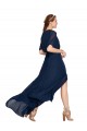 Acheter Bleu marine foncé Trapèze Col V Mousseline Longue Robes demoiselle d'honneur