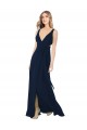 Acheter Bleu marine foncé Trapèze Col V Mousseline Longue Robes demoiselle d'honneur
