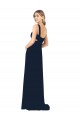 Acheter Bleu marine foncé Trapèze Col V Mousseline Longue Robes demoiselle d'honneur