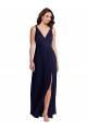 Acheter Bleu marine foncé Trapèze Col V Mousseline Longue Robes demoiselle d'honneur