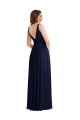 Acheter Bleu marine foncé Trapèze Col V Mousseline Longue Robes demoiselle d'honneur