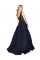 Acheter Bleu marine foncé Trapèze Col V Mousseline Paillette Longue Robes demoiselle d'honneur / Robes de bal