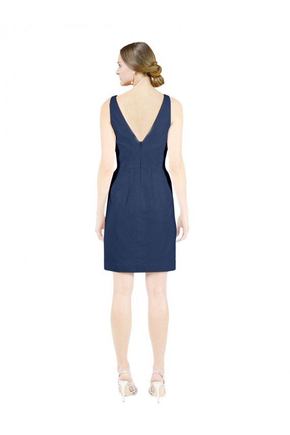 Acheter Bleu marine foncé Trapèze Col V Satiné Courte Robes demoiselle d'honneur / Robes de cocktail