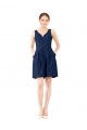 Acheter Bleu marine foncé Trapèze Col V Satiné Courte Robes demoiselle d'honneur / Robes de cocktail