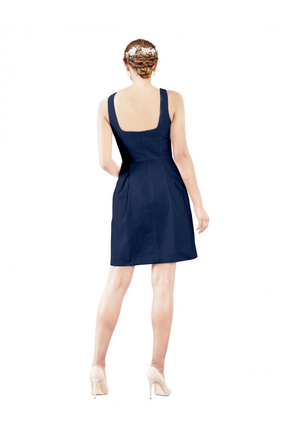 Acheter Bleu marine foncé Trapèze Col V Satiné Courte Robes demoiselle d'honneur / Robes de cocktail