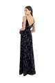 Acheter Bleu marine foncé Trapèze Col V Velours Floral Velours Stretch Longue Robes demoiselle d'honneur
