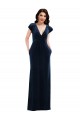 Acheter Bleu marine foncé Trapèze Col V Velours Stretch Longue Formelles Robes demoiselle d'honneur / Robes de soirée / Robes de bal