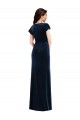 Acheter Bleu marine foncé Trapèze Col V Velours Stretch Longue Formelles Robes demoiselle d'honneur / Robes de soirée / Robes de bal