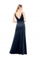 Acheter Bleu marine foncé Trapèze Col V Velours Stretch Longue Robes demoiselle d'honneur / Robes de bal