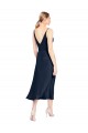 Acheter Bleu marine foncé Trapèze Col V midi Satiné Stretch Courte Robes demoiselle d'honneur / Robes de soirée / Robes de cocktail