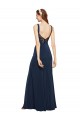 Acheter Bleu marine foncé Trapèze Col rond Crêpe Stretch Longue Formelles Robes demoiselle d'honneur / Robes de soirée / Robes de bal