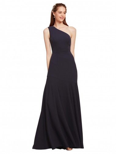 Acheter Bleu marine foncé Trapèze Crêpe Stretch Longue Formelles Robes demoiselle d'honneur / Robes de soirée / Robes de bal