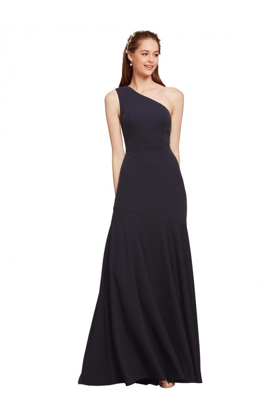 Acheter Bleu marine foncé Trapèze Crêpe Stretch Longue Formelles Robes demoiselle d'honneur / Robes de soirée / Robes de bal