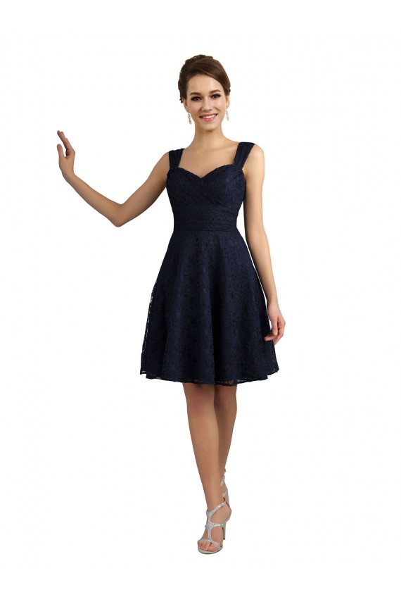 Acheter Bleu marine foncé Trapèze Dentelle Courte Robes demoiselle d'honneur / Robes de cocktail