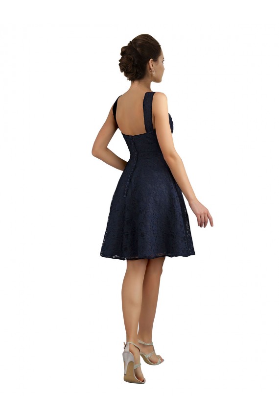Acheter Bleu marine foncé Trapèze Dentelle Courte Robes demoiselle d'honneur / Robes de cocktail