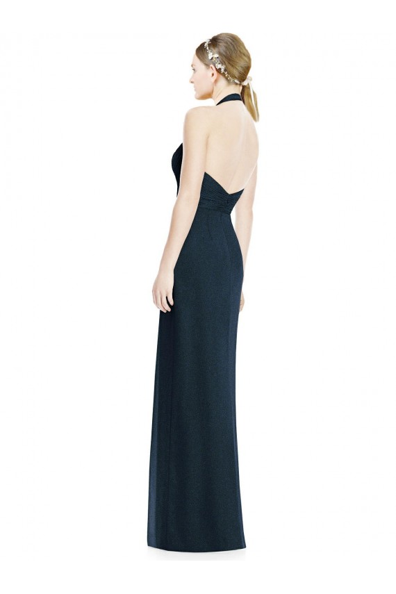 Acheter Bleu marine foncé Trapèze Licou Col V Mousseline Longue Robes demoiselle d'honneur