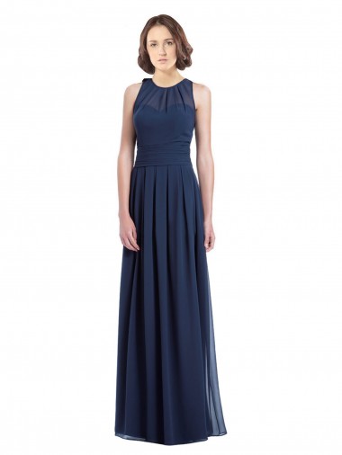 Acheter Bleu marine foncé Trapèze Licou Mousseline Longue Robes demoiselle d'honneur