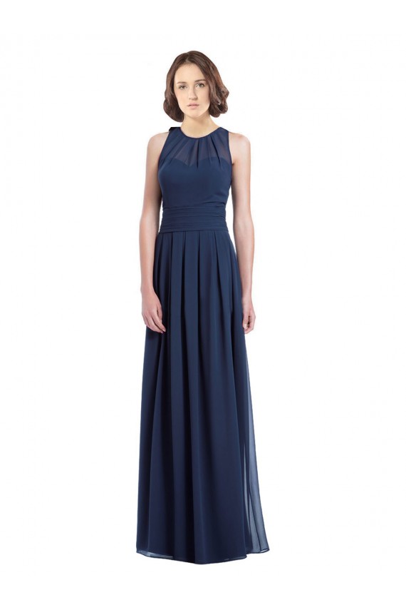 Acheter Bleu marine foncé Trapèze Licou Mousseline Longue Robes demoiselle d'honneur