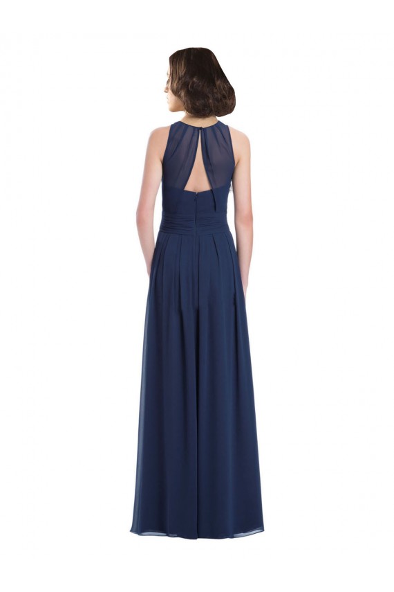 Acheter Bleu marine foncé Trapèze Licou Mousseline Longue Robes demoiselle d'honneur