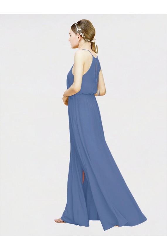 Acheter Bleu marine foncé Trapèze Licou Mousseline Longue Robes demoiselle d'honneur