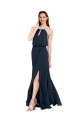 Acheter Bleu marine foncé Trapèze Licou Mousseline Longue Robes demoiselle d'honneur
