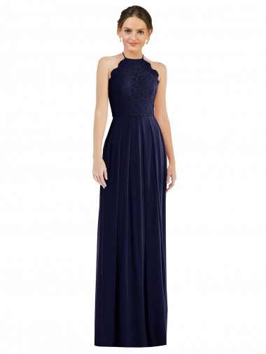 Acheter Bleu marine foncé Trapèze Licou Mousseline Longue Robes demoiselle d'honneur