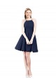 Acheter Bleu marine foncé Trapèze Licou Satiné Courte Robes demoiselle d'honneur / Robes de cocktail