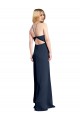Acheter Bleu marine foncé Trapèze Licou Satiné Stretch Longue Formelles Robes demoiselle d'honneur / Robes de soirée / Robes de bal