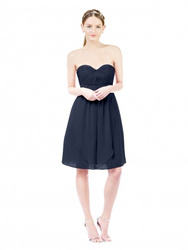 Acheter Bleu marine foncé Trapèze Mousseline Courte Robes demoiselle d'honneur / Robes de cocktail