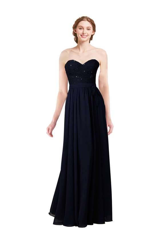Acheter Bleu marine foncé Trapèze Mousseline Longue Robes demoiselle d'honneur