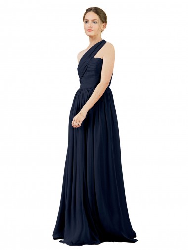 Acheter Bleu marine foncé Trapèze Mousseline Longue Robes demoiselle d'honneur