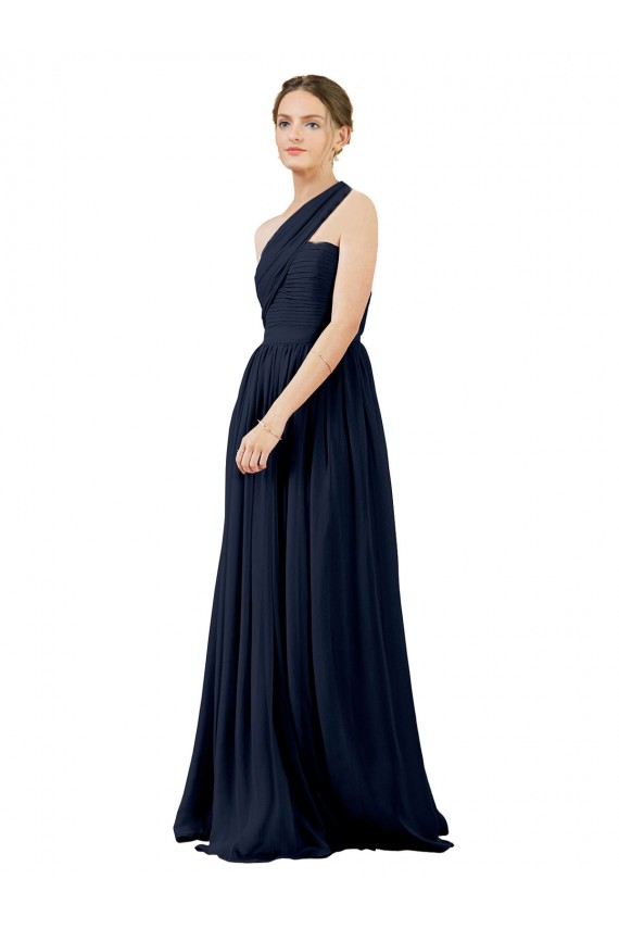 Acheter Bleu marine foncé Trapèze Mousseline Longue Robes demoiselle d'honneur