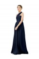 Acheter Bleu marine foncé Trapèze Mousseline Longue Robes demoiselle d'honneur