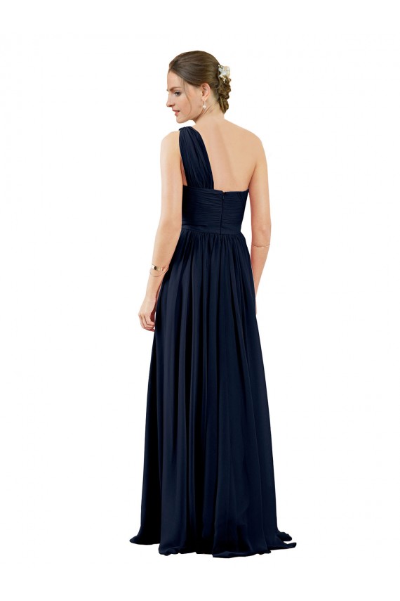 Acheter Bleu marine foncé Trapèze Mousseline Longue Robes demoiselle d'honneur