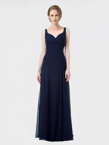 Acheter Bleu marine foncé Trapèze Mousseline Longue Robes demoiselle d'honneur