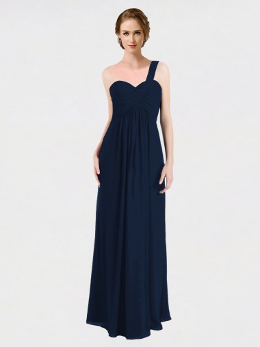 Acheter Bleu marine foncé Trapèze Mousseline Longue Robes demoiselle d'honneur