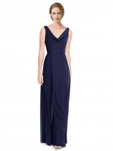 Acheter Bleu marine foncé Trapèze Mousseline Longue Robes demoiselle d'honneur