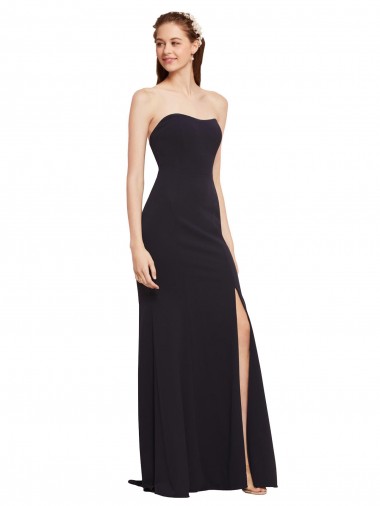 Acheter Bleu marine foncé Trapèze Sans bretelle Crêpe Stretch Longue Formelles Robes demoiselle d'honneur / Robes de soirée / Robes de bal